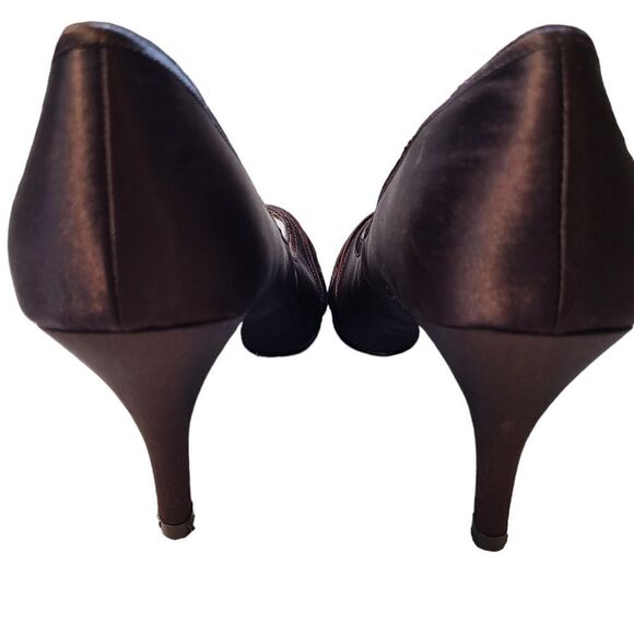 STEVE MADDEN Shoes Chocolate Bronze Satin 4" Peep Toe Heels sz 8.5M - Picture 6 of 13